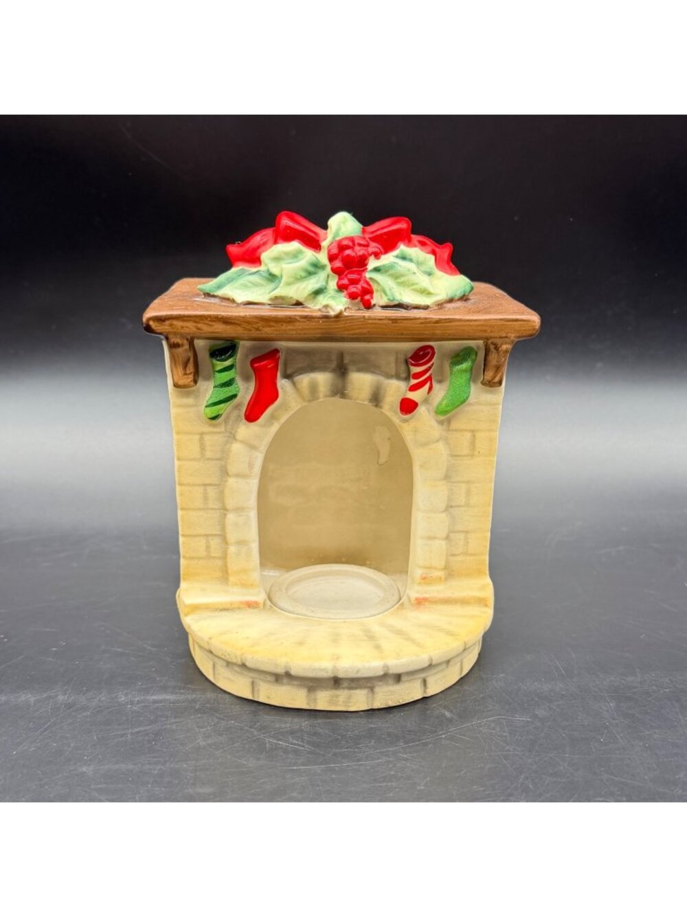 Christmas Fireplace Candle Holder Lefton Japan Ceramic Vintage Decoration Retro